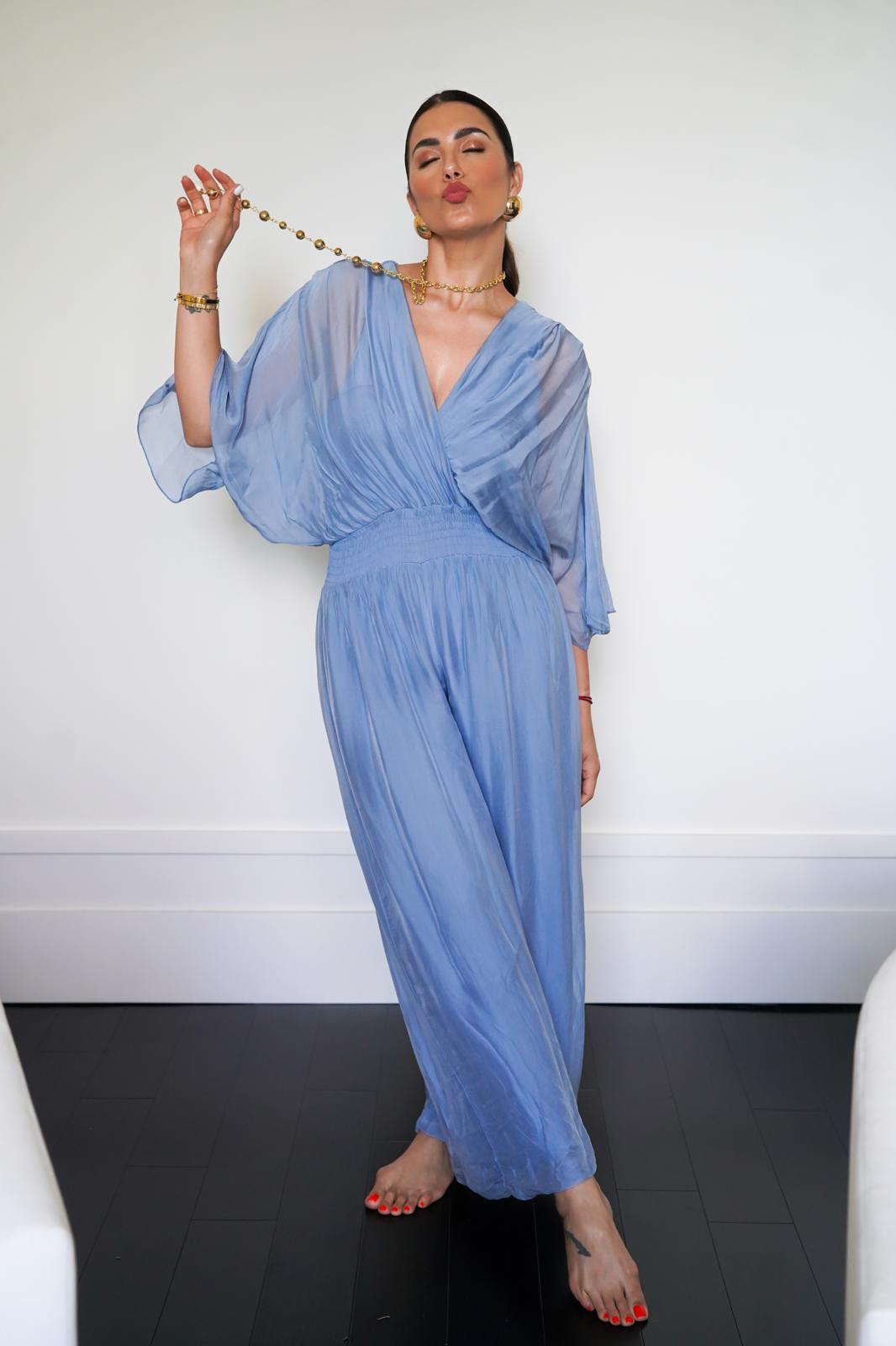 Blue silk jumpsuit online