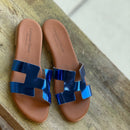 Sandalias hermés azul metálico