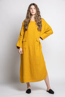 Long Linen Dress With Pockets Processed in Como Lake